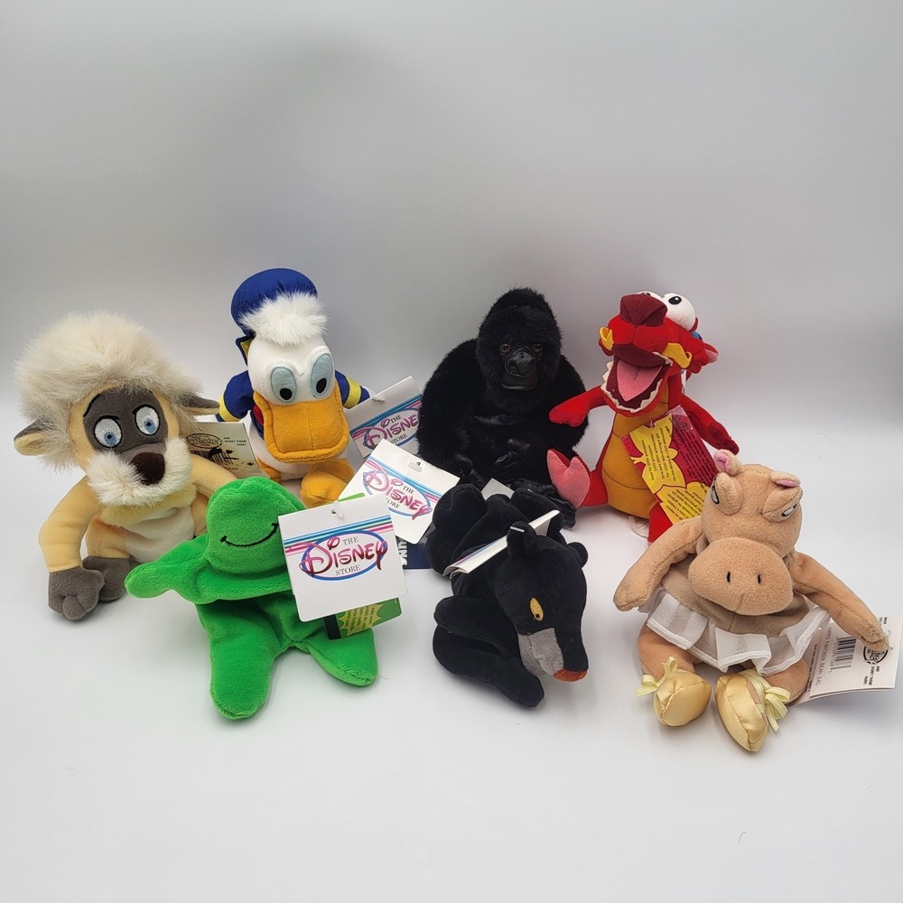 Vintage Lots of 7 Disney Store Mini Bean Bag Mighty Joe Young, Hippo, Donald..